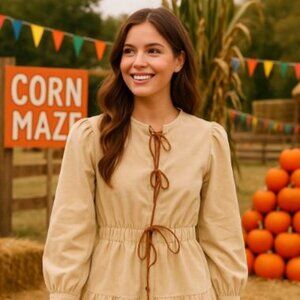 NWT Size Small-  tan and brown tie one jumper